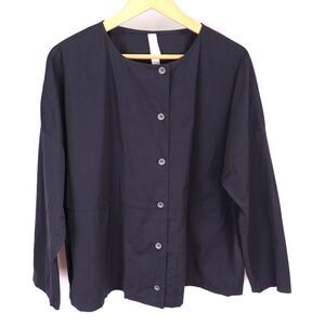 Ischiko Osaka Black Button Lagenlook Tunic Top Blouse Long Sleeve Breathable